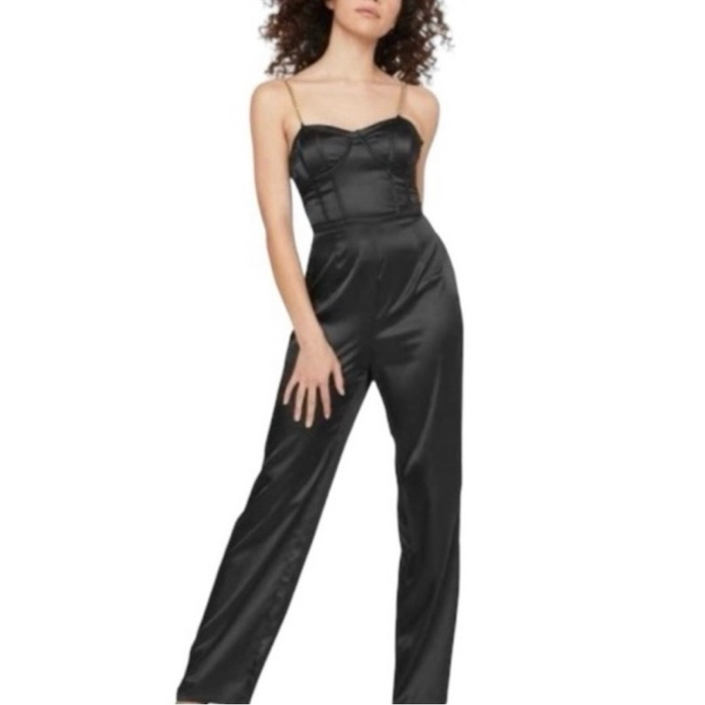 Guess Black Gold Satin Bustier Jumpsuit NWT Size L